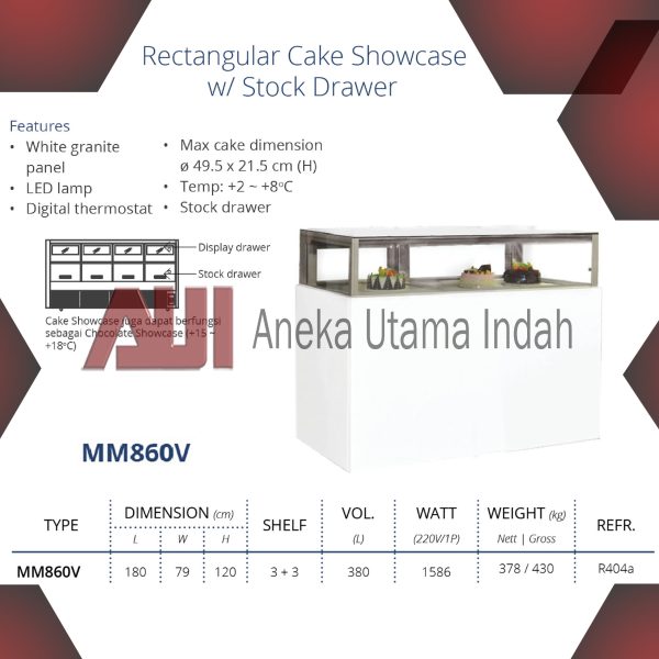 GEA MM860V WHITE MARBLE DRAWER STYLE CAKE SHOWCASE / SHOWCASE KUE LACI