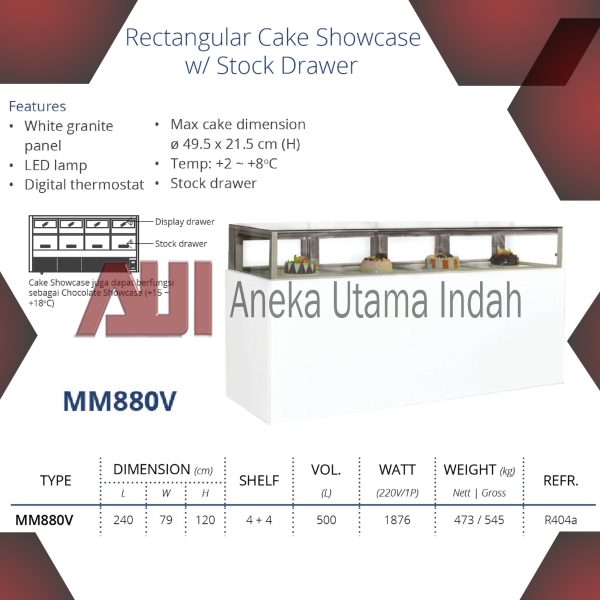 GEA MM880V WHITE MARBLE DRAWER STYLE CAKE SHOWCASE / SHOWCASE KUE LACI