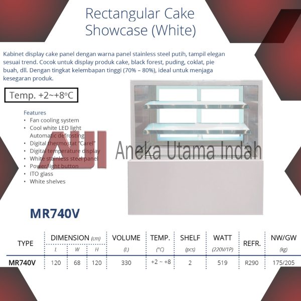 GEA MR740V RECTANGULAR CAKE SHOWCASE / PEMAJANG & PENDINGIN KUE PUTIH