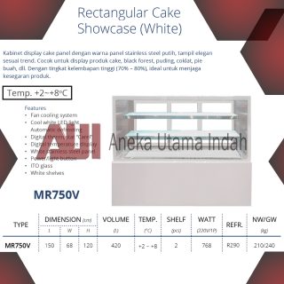 GEA MR750V RECTANGULAR CAKE SHOWCASE / PEMAJANG & PENDINGIN KUE PUTIH