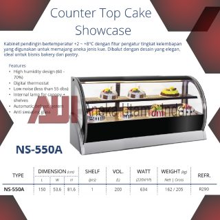 GEA NS-550A COUNTERTOP CAKE SHOWCASE / SHOWCASE KUE KACA CEMBUNG