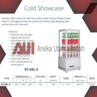 GEA RT-68L-3 Cold Showcase / Kulkas Minuman / DISPLAY CHILLER KACA 4 SISI
