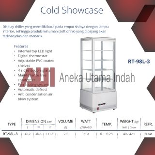 GEA RT-98L-3 COLD SHOWCASE DISPLAY MINUMAN SOFT DRINK KACA DI 4 SISI