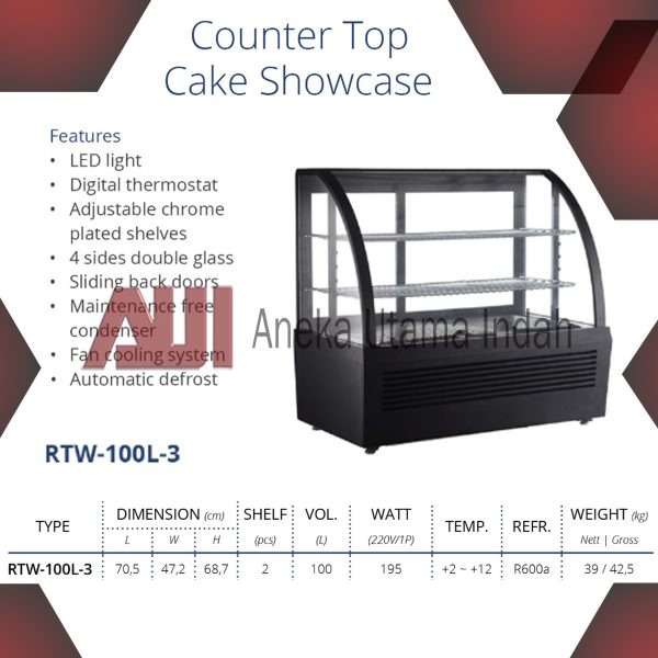 GEA RTW-100L-3 COUNTER TOP CAKE SHOWCASE / CAKE DISPLAY KACA CEMBUNG