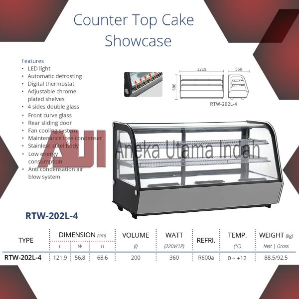 GEA RTW-202L-4 COUNTER TOP CAKE SHOWCASE / CAKE DISPLAY KACA CEMBUNG