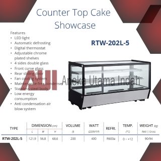 GEA RTW-202L-5 COUNTER TOP CAKE SHOWCASE / CAKE DISPLAY KACA KOTAK