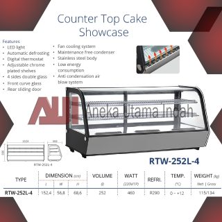 GEA RTW-252L-4 COUNTER TOP CAKE SHOWCASE / CAKE DISPLAY KACA CEMBUNG