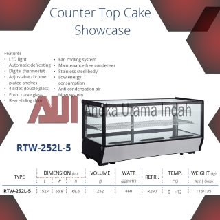 GEA RTW-252L-5 COUNTER TOP CAKE SHOWCASE / CAKE DISPLAY KACA KOTAK