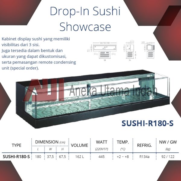 GEA SUSHI-R180-S DISPLAY PENDINGIN / SUSHI SHOWCASE / ETALASE PEMAJANG SUSHI