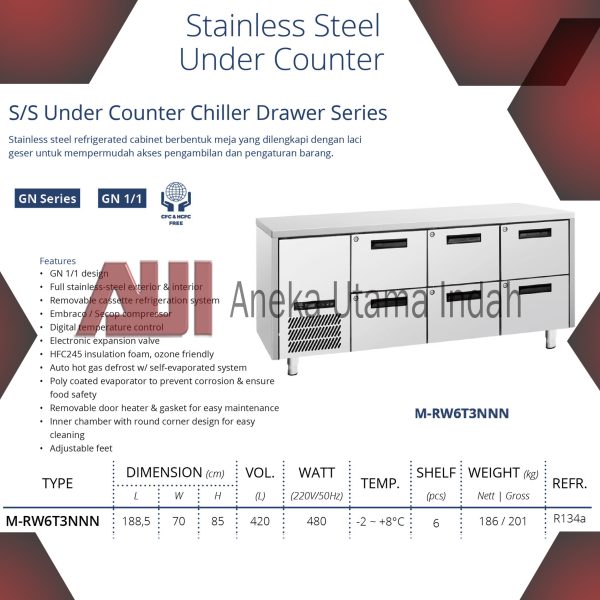 GEA M-RW6T3NNN S/S UNDER COUNTER CHILLER DRAWER / KULKAS UNDERCOUNTER