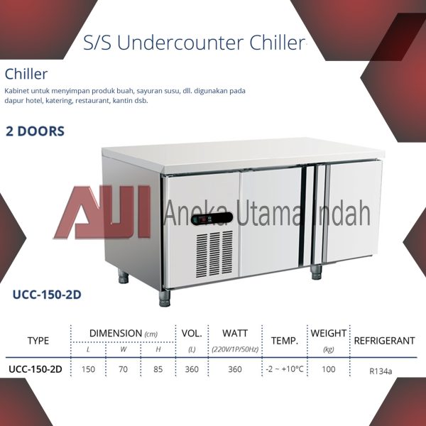 GEA UCC-150-2D UNDERCOUNTER CHILLER 2 PINTU/ STAINLESS STEEL MEJA PENDINGIN