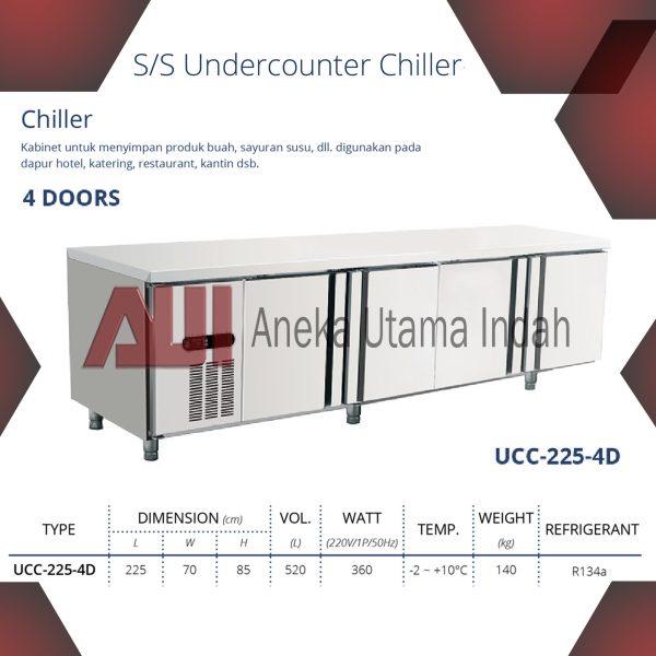 GEA UCC-225-4D UNDERCOUNTER CHILLER 4 PINTU/ STAINLESS STEEL MEJA PENDINGIN